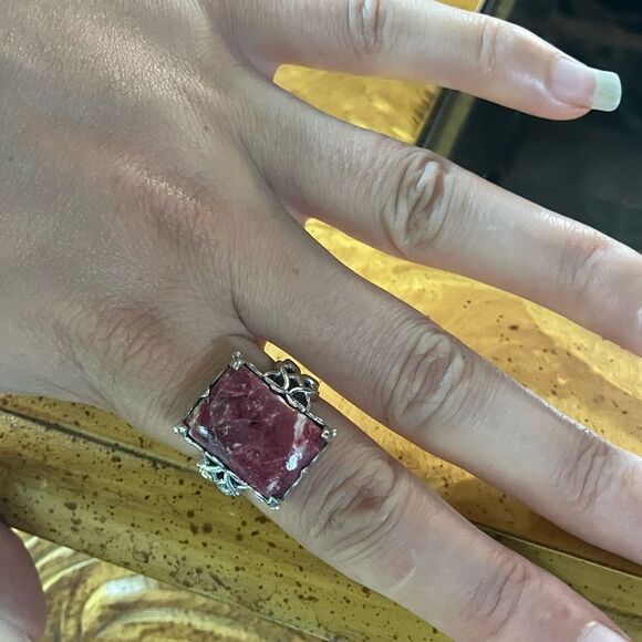 Norwegian Thulite Sterling Silver Cocktail Ring Size 8 - Picture 4 of 9